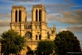 Cathedral of Notre-Dame in Paris feather clouds blue sky front view Royalty Free Stock Photo