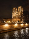 Cathedral Notre Dame in Paris, France, at night Royalty Free Stock Photo