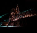 Cathedral Notre-Dame of Strasbourg, France, under a night sky full of stars. Royalty Free Stock Photo