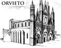 The Cathedral of Orvieto Duomo di Orvieto, Umbria, Italy engraved or hand drawn illustration