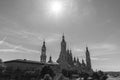 Cathedral of Our Lady of Pilar in Zaragoza in grayscale on a sunny summer day Royalty Free Stock Photo