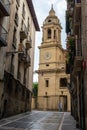 Cathedral of Pamplona from Curia street, Spain Royalty Free Stock Photo