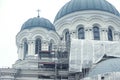 Cathedral reconstruction in Kaunas city. Building facade renovation Royalty Free Stock Photo