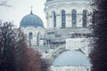 Cathedral reconstruction in Kaunas city. Building facade renovation Royalty Free Stock Photo