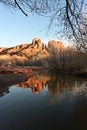 Cathedral Rock and reflection in water at Red Rock Crossing near Sedona, Arizona.. Royalty Free Stock Photo