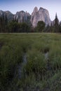 Cathedral Rocks and Cathedral Spires are a prominent collection of cliffs, buttresses and pinnacles located on Yosemite valley. Royalty Free Stock Photo