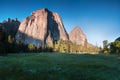 Cathedral Rocks and Cathedral Spires are a prominent collection of cliffs, buttresses and pinnacles located on Yosemite Valley. Royalty Free Stock Photo