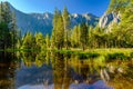 Cathedral Rocks reflecting in Merced River at Yosemite Royalty Free Stock Photo
