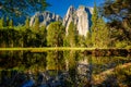 Cathedral Rocks reflecting in Merced River at Yosemite Royalty Free Stock Photo