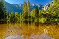 Cathedral Rocks reflecting in Merced River at Yosemite Royalty Free Stock Photo