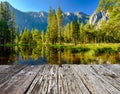 Cathedral Rocks reflecting in Merced River at Yosemite Royalty Free Stock Photo