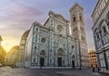 Cathedral of Saint Mary of Flower Cattedrale di Santa Maria del Fiore or Duomo di Firenze at sunrise, Florence, Italy Royalty Free Stock Photo