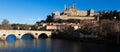 Cathedral of Saint Nazaire and Old Bridge across Orb river, Beziers Royalty Free Stock Photo