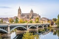 Cathedral of Salamanca and bridge over Tormes river, Spain Royalty Free Stock Photo