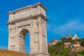 Cathedral of San Ciriaco behind Arco di Traiano in Ancona, Italy Royalty Free Stock Photo