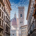 Cathedral of Santa Maria de Fiore with its bell tower in the background, from a street in Florence, Tuscany, Italy Royalty Free Stock Photo