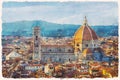 Cathedral of Santa Maria del Fiore, Florence, Italy. Panoramic view of the city center.