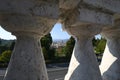 The Cathedral of Santa Maria del Fiore in Florence viewed through the balcony at the Basilica of San Miniato at Piazzale Royalty Free Stock Photo