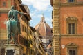 Cathedral of Santa Maria del Fiore and Monument of Cosimo de Medici. View from the Piazza of the Santissima Annunziata. Royalty Free Stock Photo