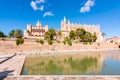 Cathedral of Santa Maria of Palma La Seu and Royal Palace of La Almudaina, Palma de Mallorca, Balearic islands, Spain Royalty Free Stock Photo