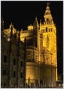 Cathedral Seville and La Giralda at night. Seville, Spain Royalty Free Stock Photo