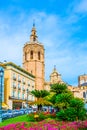 cathedral in spanish city valencia behind a small park situated on the plaza de la reina square...IMAGE Royalty Free Stock Photo