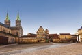 Cathedral square in Bamberg with the Cathedral of St. Peter and St. George and the building of old courthouse. Bavaria Royalty Free Stock Photo