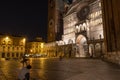 Cathedral square by night with dancer, Cremona - Italy Royalty Free Stock Photo