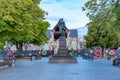 Cathedral square and statue of John Robert Godley in Christchurch, New Zealand Royalty Free Stock Photo