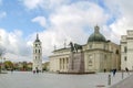 The Cathedral Square in Vilnius with bell tower in front of the neo-classical Vilnius Cathedral