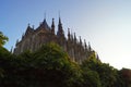 Cathedral st. Barbara, blue sky and green acers