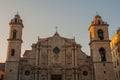 Cathedral of St. Christopher in Old Havana on the square of Cienaga in the evening. Cuba Royalty Free Stock Photo