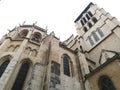 Back facade view of the Cathedral of St. John the Baptist of Lyon, France