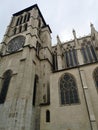 Lateral facade view of the Cathedral of St. John the Baptist of Lyon and the Basilic of Notre Dame at the background, France