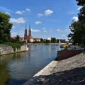 View across the Odra River to the Cathedral of St. John the Baptist in Wroclaw, Poland