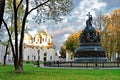 Cathedral of St. Sophia and the monument Millennium of Russia. Veliky Novgorod, Russia September 2018