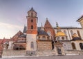 Cathedral of St. Stanislaw and St. Vaclav and royal castle on the Wawel Hill at sunset, Krakow, Poland Royalty Free Stock Photo
