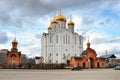 Cathedral of St. Stephen of Perm The Orthodox Spiritual Center in Syktyvkar Spring clouds over the temple. Royalty Free Stock Photo