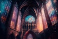 a cathedral with a stained glass window and a stained glass ceiling with a stained glass window in the center Royalty Free Stock Photo