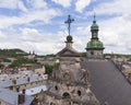 Cathedral Top in Lviv city center aerial view at Summertime midday, Western Ukraine Royalty Free Stock Photo