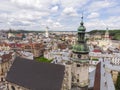 Cathedral Top in Lviv city center aerial view at Summertime midday, Western Ukraine Royalty Free Stock Photo