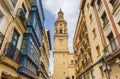 Cathedral tower and houses in Logrono Royalty Free Stock Photo