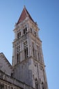 Cathedral tower in Trogir, port and historical city on the Adriatic sea coast, Split-Dalmatia region, Croatia Royalty Free Stock Photo