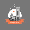 Cathedral and tower view, Italy, Florence symbol, travel destination, famous landmark