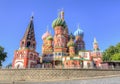 Cathedral of Vasily the Blessed Saint Basil`s Cathedral and Spasskaya tower of Moscow Kremlin on Red Square, Moscow, Russia Royalty Free Stock Photo