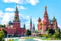 Cathedral of Vasily the Blessed Saint Basil`s Cathedral and Spasskaya Tower on Red Square, Moscow, Russia Royalty Free Stock Photo