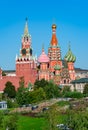 Cathedral of Vasily the Blessed Saint Basil`s Cathedral and Spasskaya Tower on Red Square in Moscow, Russia Royalty Free Stock Photo