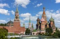 Cathedral of Vasily the Blessed Saint Basil`s Cathedral and Spasskaya Tower on Red Square in Moscow, Russia Royalty Free Stock Photo