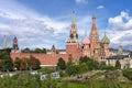 Cathedral of Vasily the Blessed Saint Basil`s Cathedral and Spasskaya Tower on Red Square, Moscow, Russia Royalty Free Stock Photo