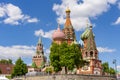 Cathedral of Vasily the Blessed Saint Basil`s Cathedral and Spasskaya Tower on Red Square, Moscow, Russia Royalty Free Stock Photo